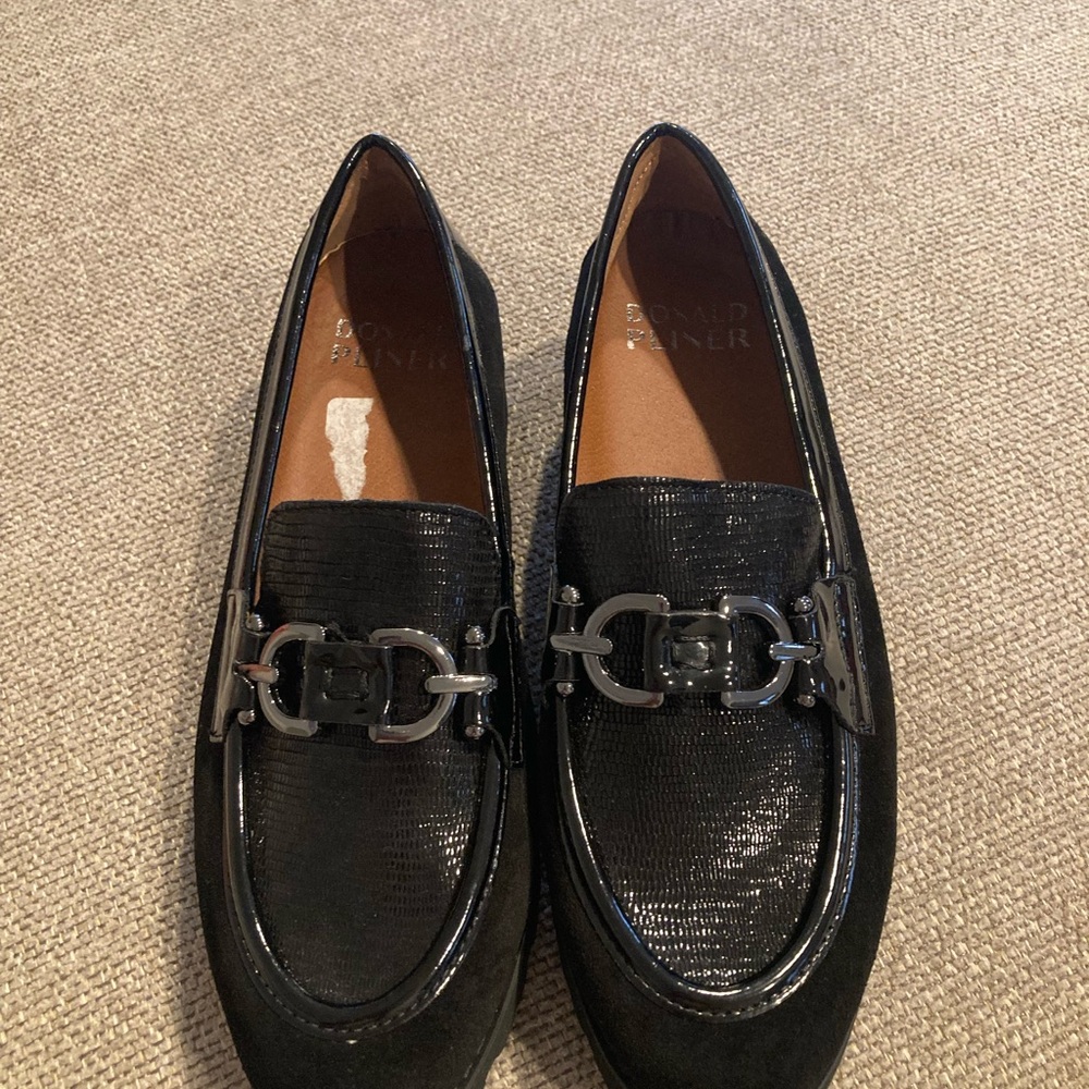 Donald J. Pliner Black Loafers with Silver Accent